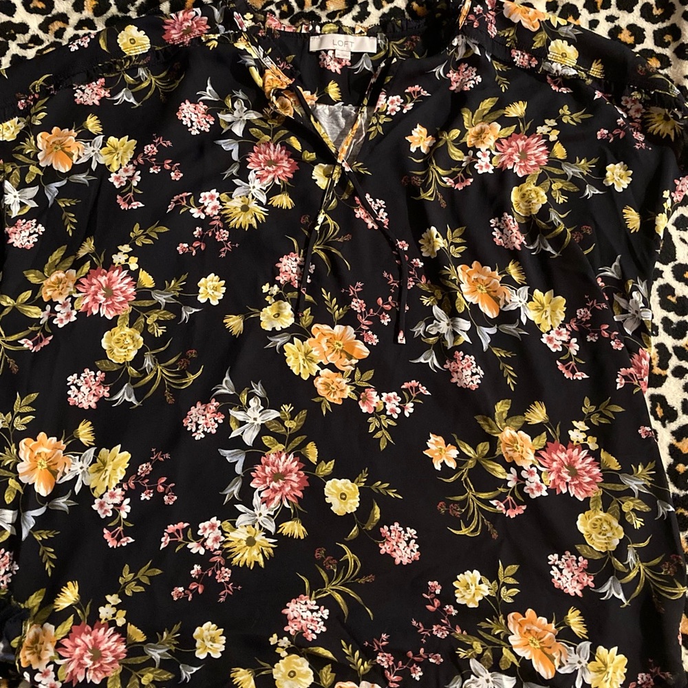 Loft floral tie neck top